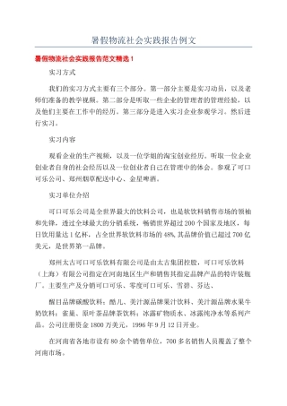 暑假物流社会实践报告例文