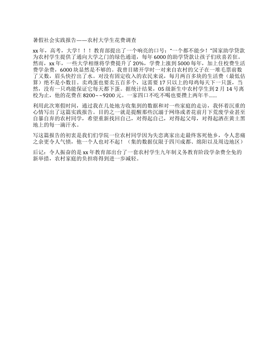 暑假社会实践报告——农村大学生花费调查_第1页