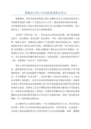 暑期会计的工作实践调查报告范文