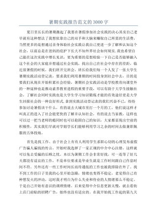 暑期实践报告范文的3000字