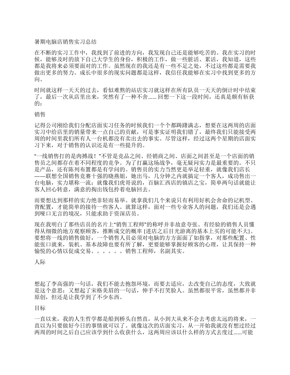 暑期电脑店销售实习总结_第1页