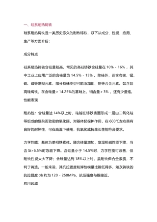 硅、铬、铝、镍系耐热铸铁性能总结