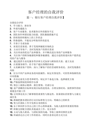 客户经理的自我评价