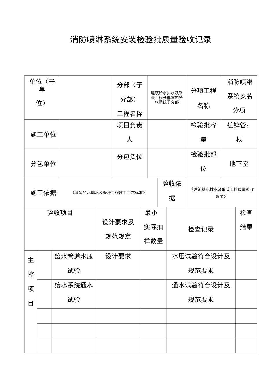 消防喷淋系统安装检验批质量验收记录_第1页