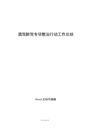 酒驾醉驾专项整治行动工作总结