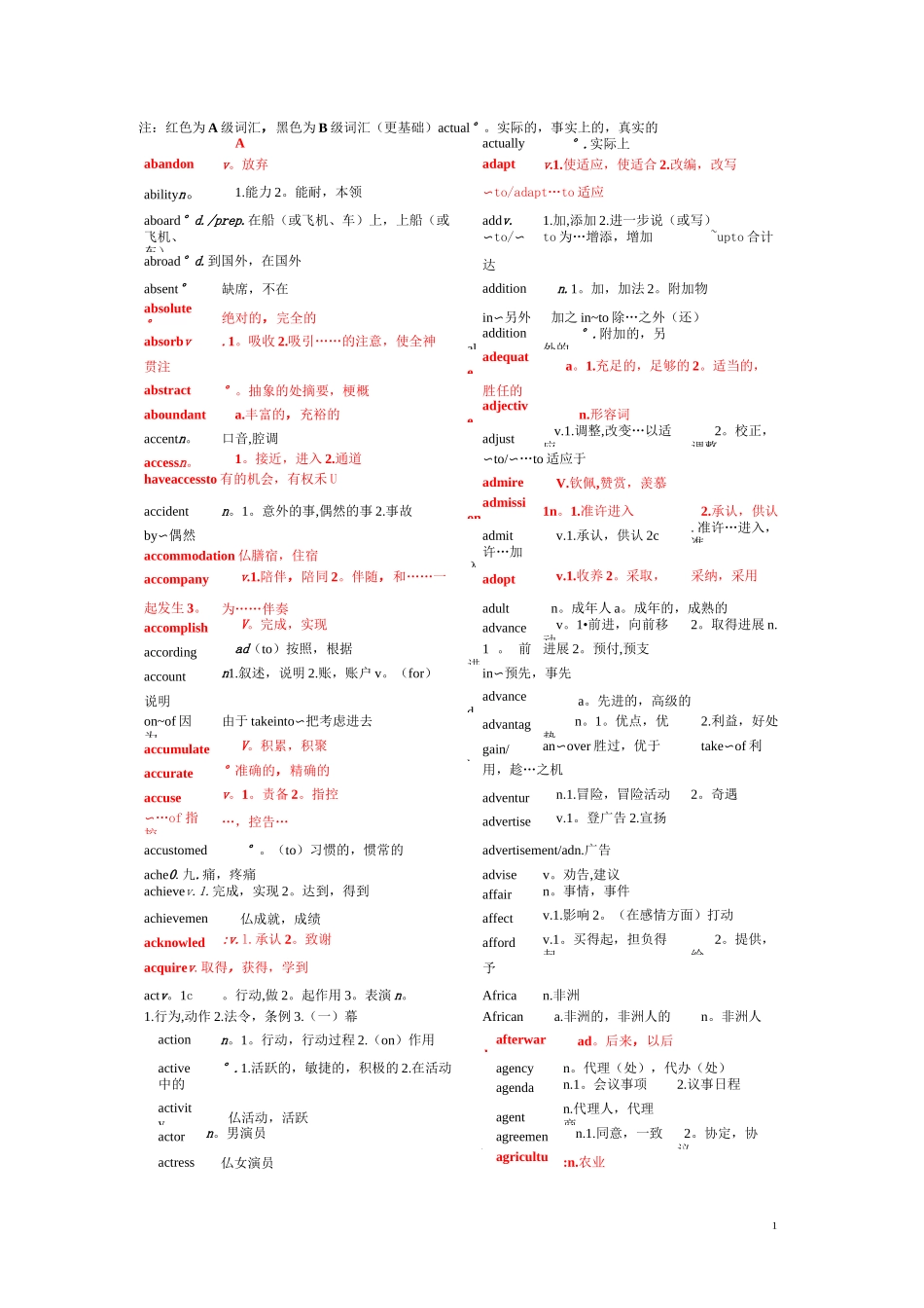 英语考级     a级词汇完整版_第1页