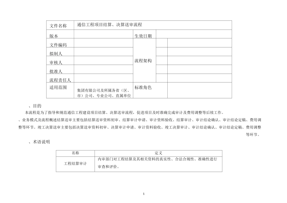 通信工程项目结算、决算送审流程_第1页