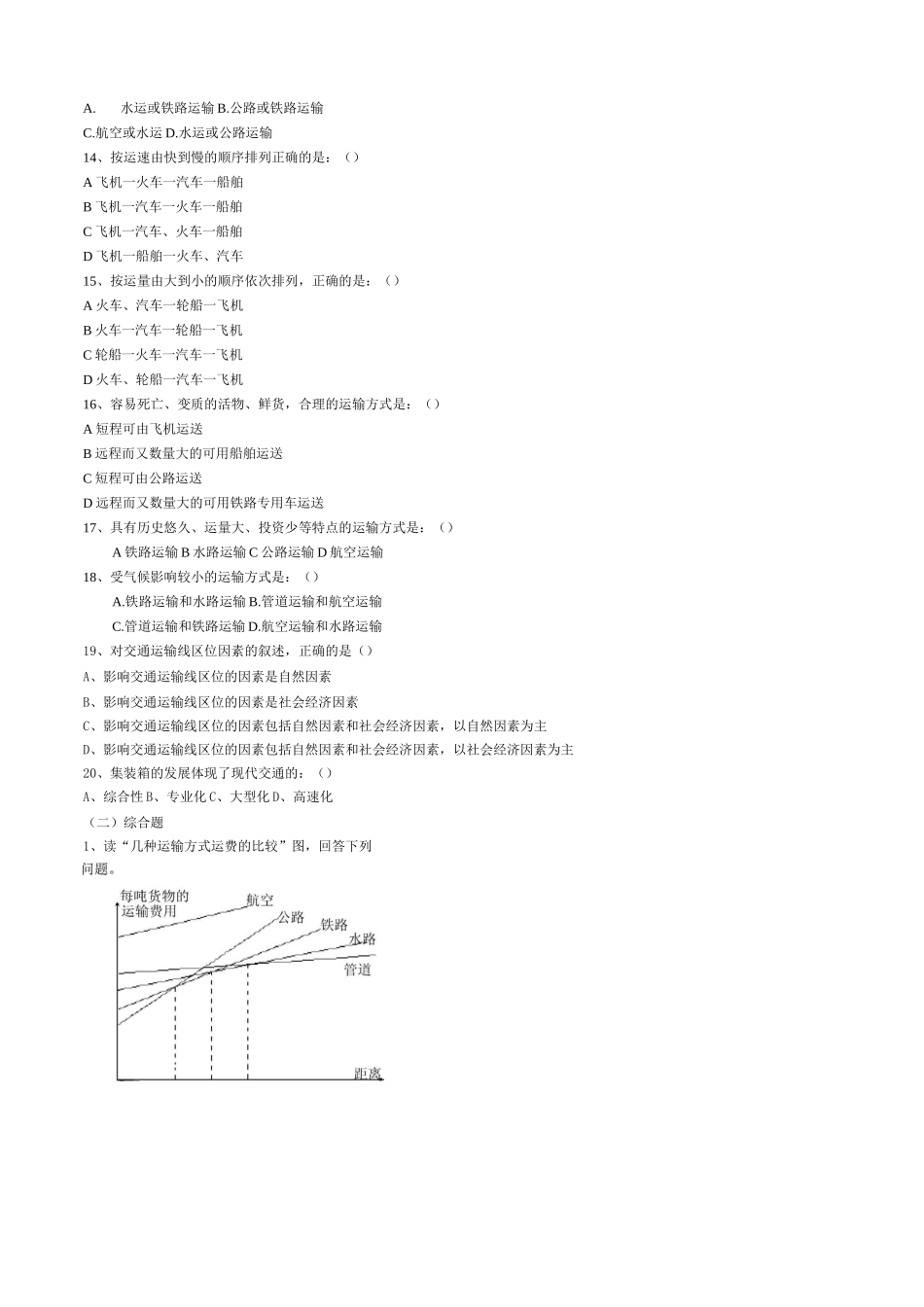 交通运输方式和布局 同步练习_第2页