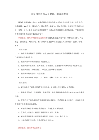 公司网络营销人员配备方案
