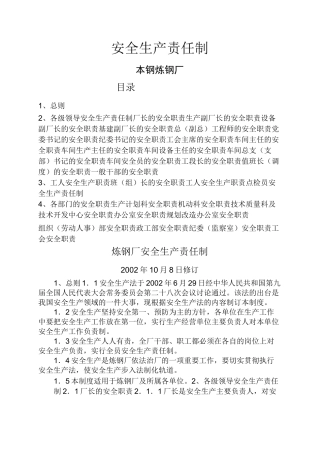 炼钢厂安全生产责任制