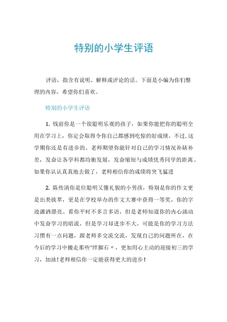 特别的小学生评语