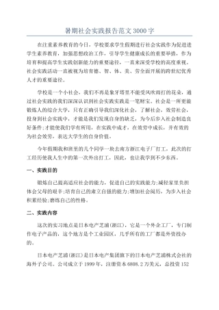 暑期社会实践报告范文3000字