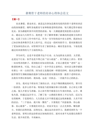 暑期骨干教师的培训心得体会范文