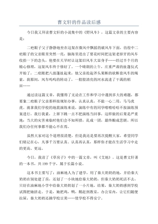 曹文轩的作品读后感