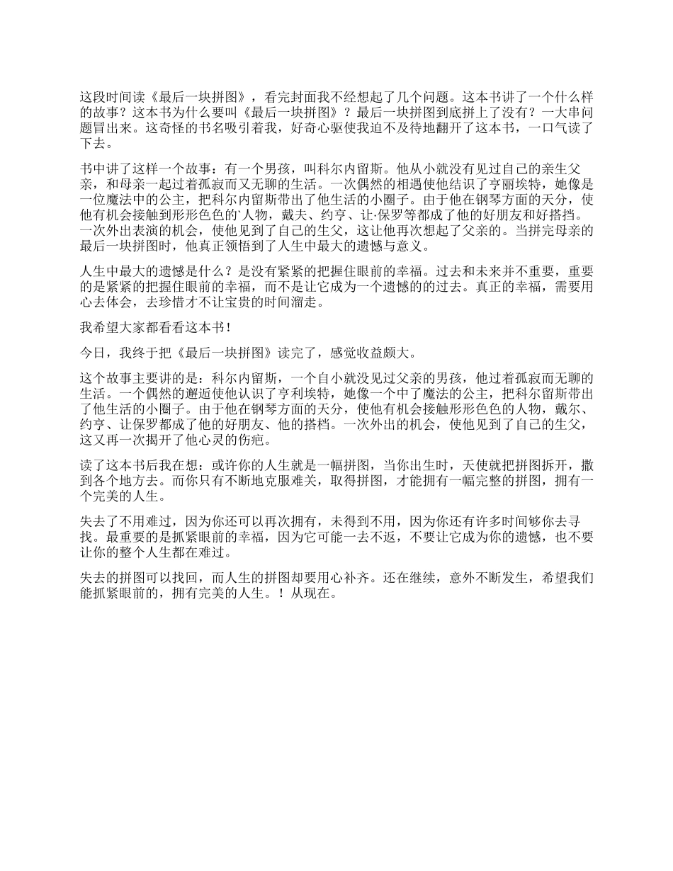 最后一块拼图的学生读后感_第1页