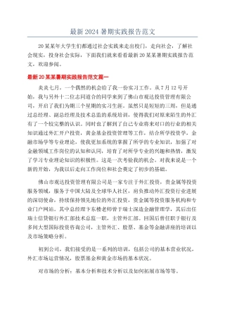 最新2024暑期实践报告范文