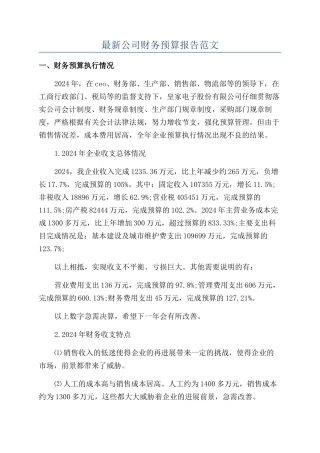最新公司财务预算报告范文