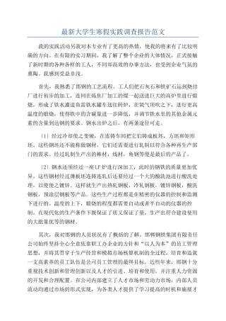 最新大学生寒假实践调查报告范文