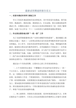 最新试用期述职报告范文