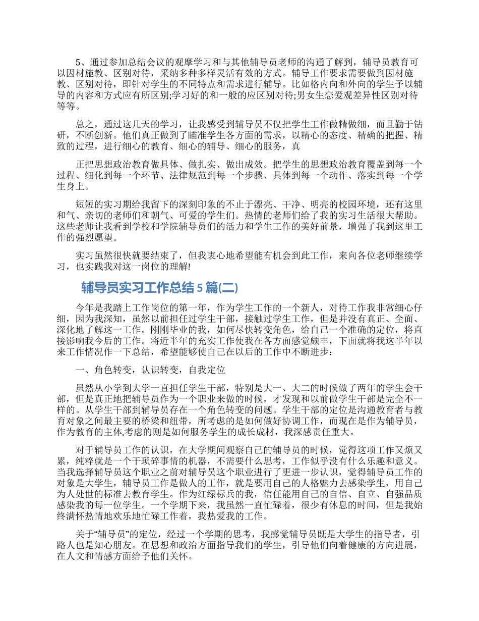 最新辅导员实习工作总结5篇2024_第2页
