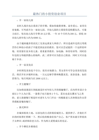 最热门的小投资创业项目