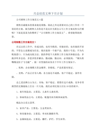 月总结范文和下月计划