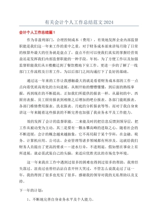 有关会计个人工作总结范文2024