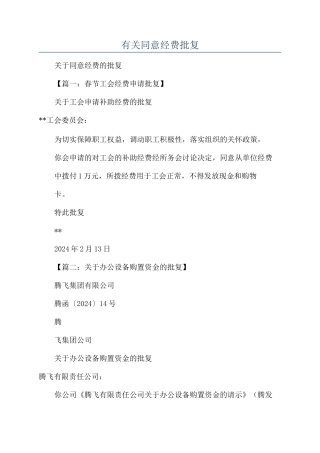 有关同意经费批复