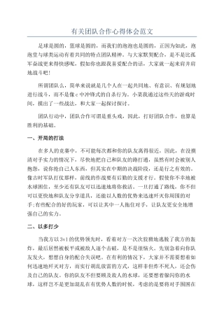 有关团队合作心得体会范文