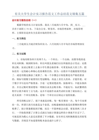 有关大学生会计实习报告范文工作总结范文锦集五篇