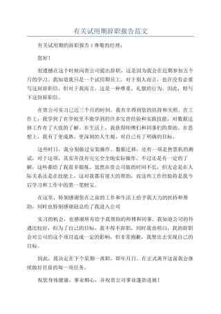 有关试用期辞职报告范文