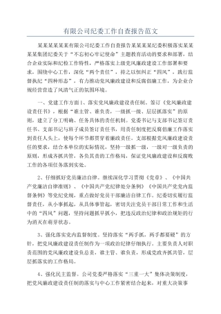 有限公司纪委工作自查报告范文