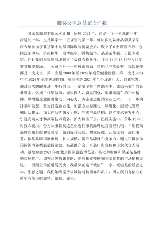 服装公司总结范文汇报