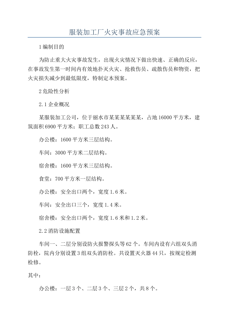 服装加工厂火灾事故应急预案_第1页