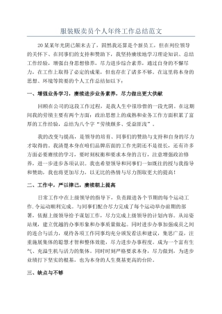 服装贩卖员个人年终工作总结范文