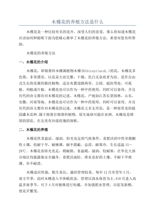 木槿花的养殖方法是什么