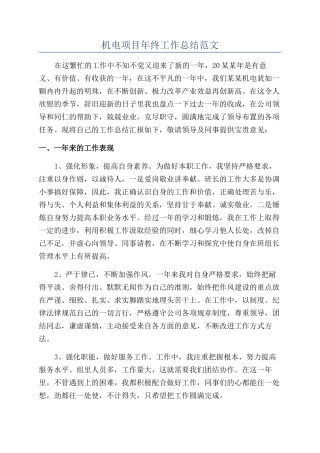 机电项目年终工作总结范文