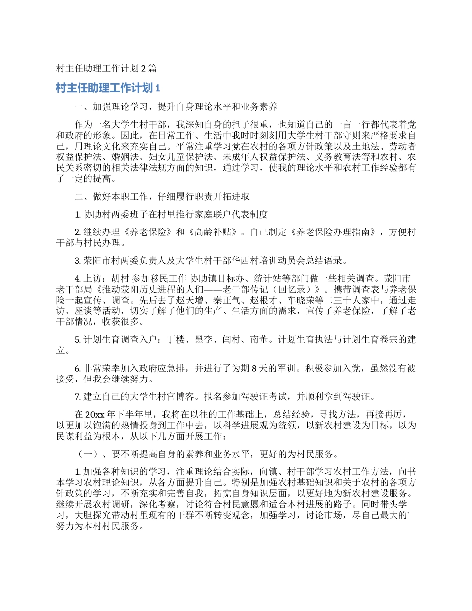 村主任助理工作计划2篇_第1页