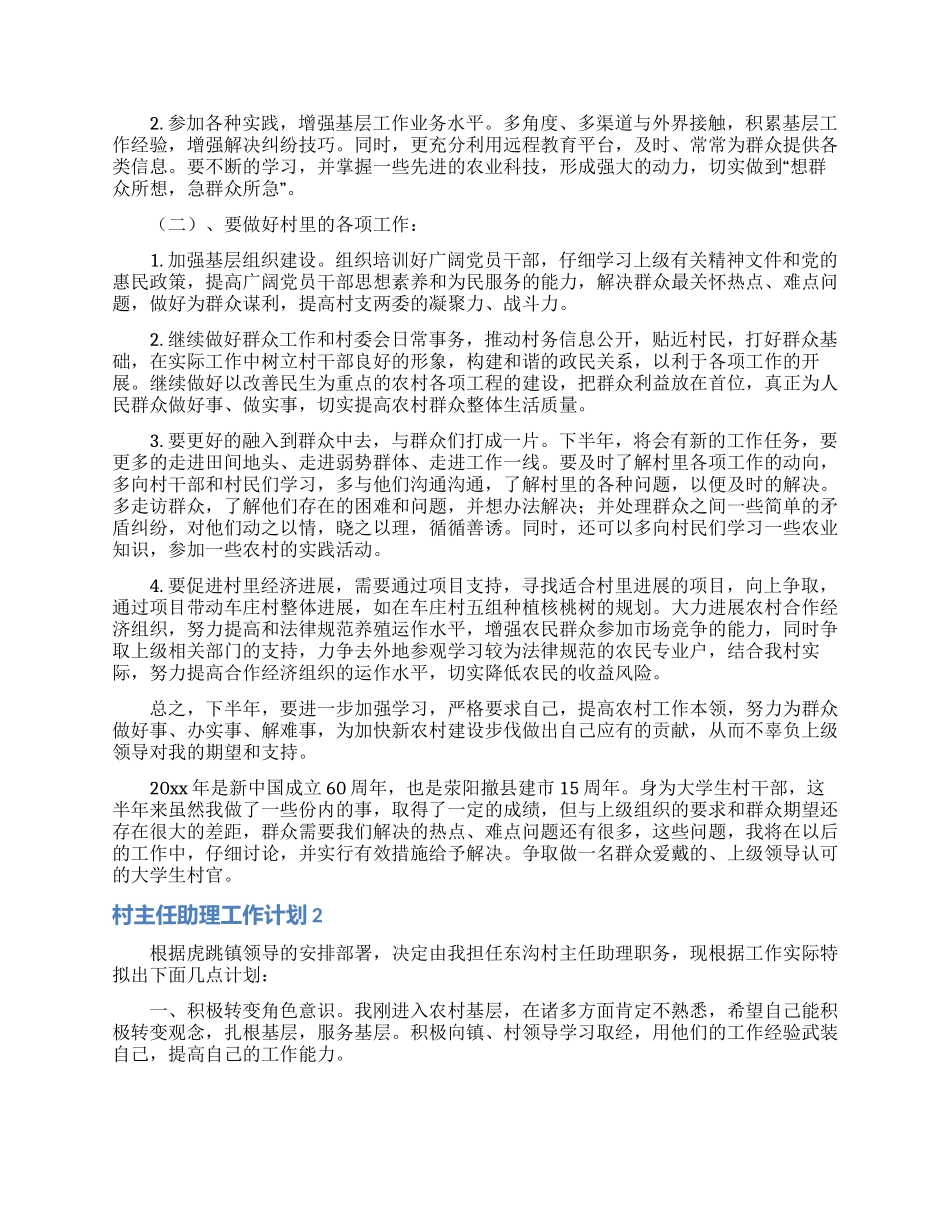 村主任助理工作计划2篇_第2页