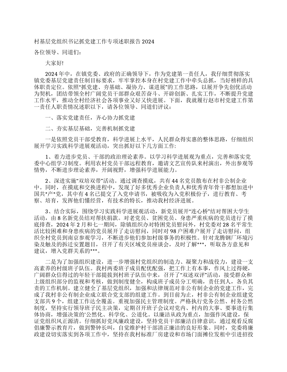 村基层党组织书记抓党建工作专项述职报告2024_第1页
