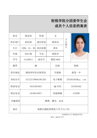 杨金琼-成员资料表