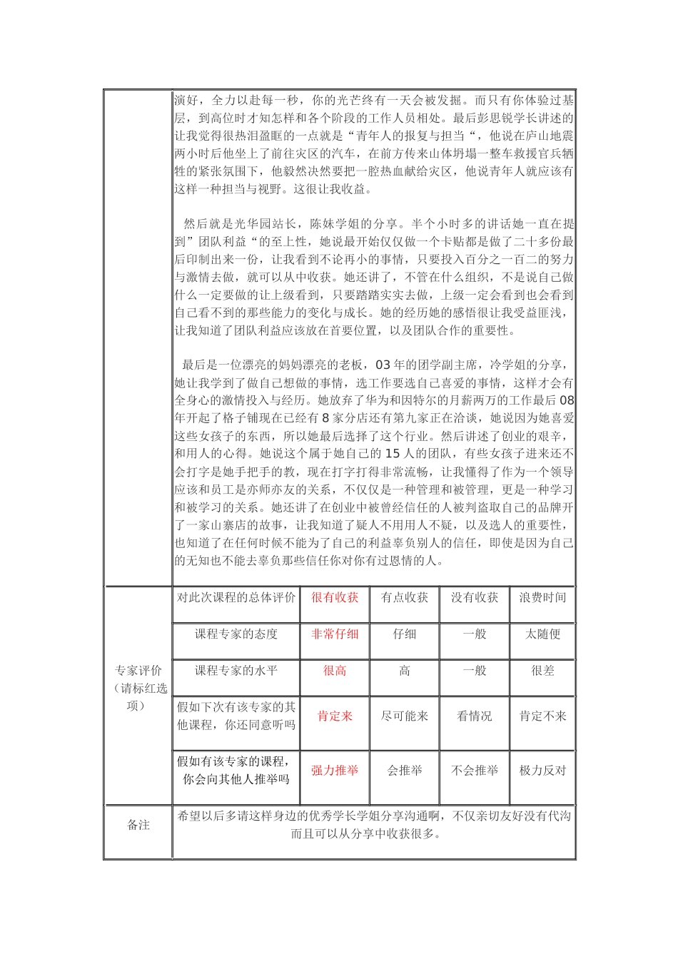 林鑫-第一讲干部培训班课程反馈表_第2页