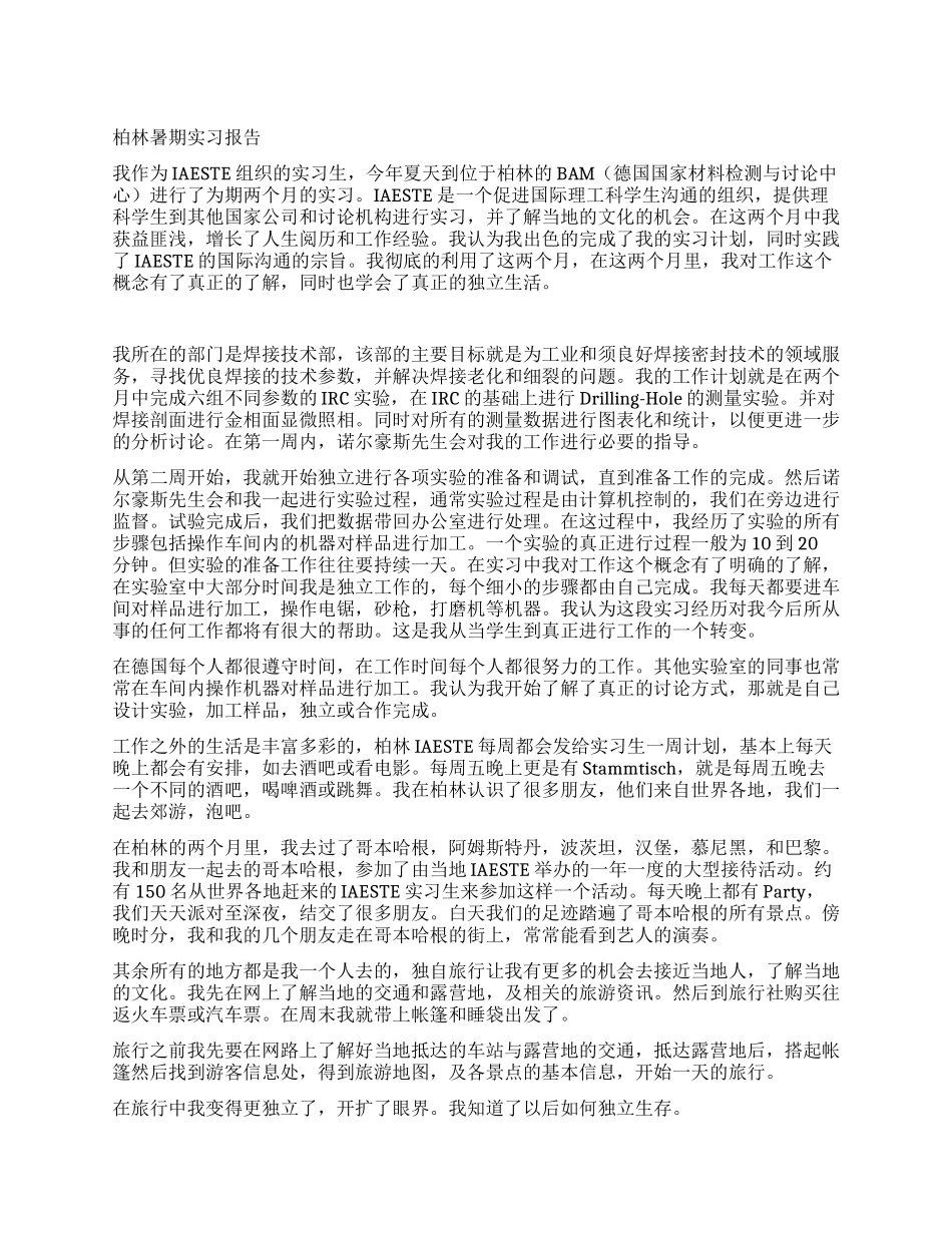 柏林暑期实习报告_第1页
