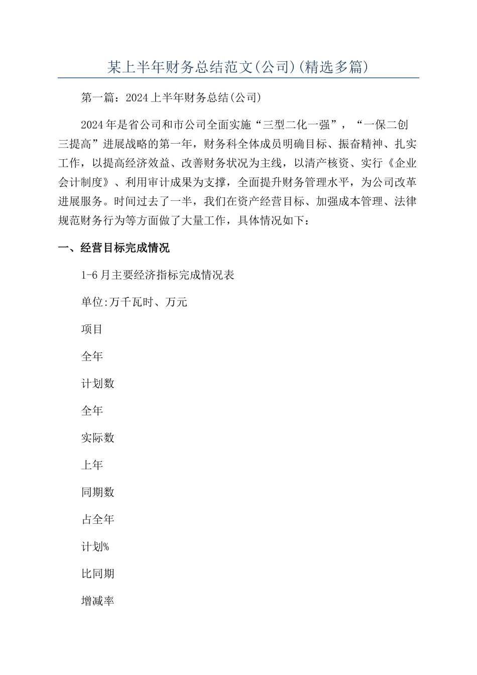 某上半年财务总结范文(精选多篇)_第1页