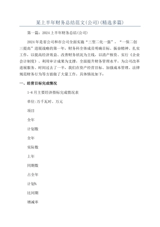 某上半年财务总结范文(精选多篇)