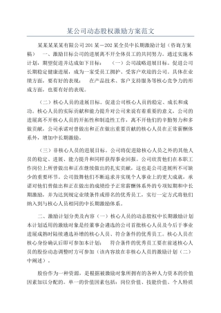 某公司动态股权激励方案范文