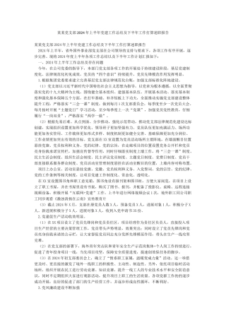 某某党支部2024年上半年党建工作总结及下半年工作打算述职报告