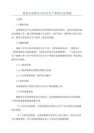 某泵业有限公司安全生产事故应急预案