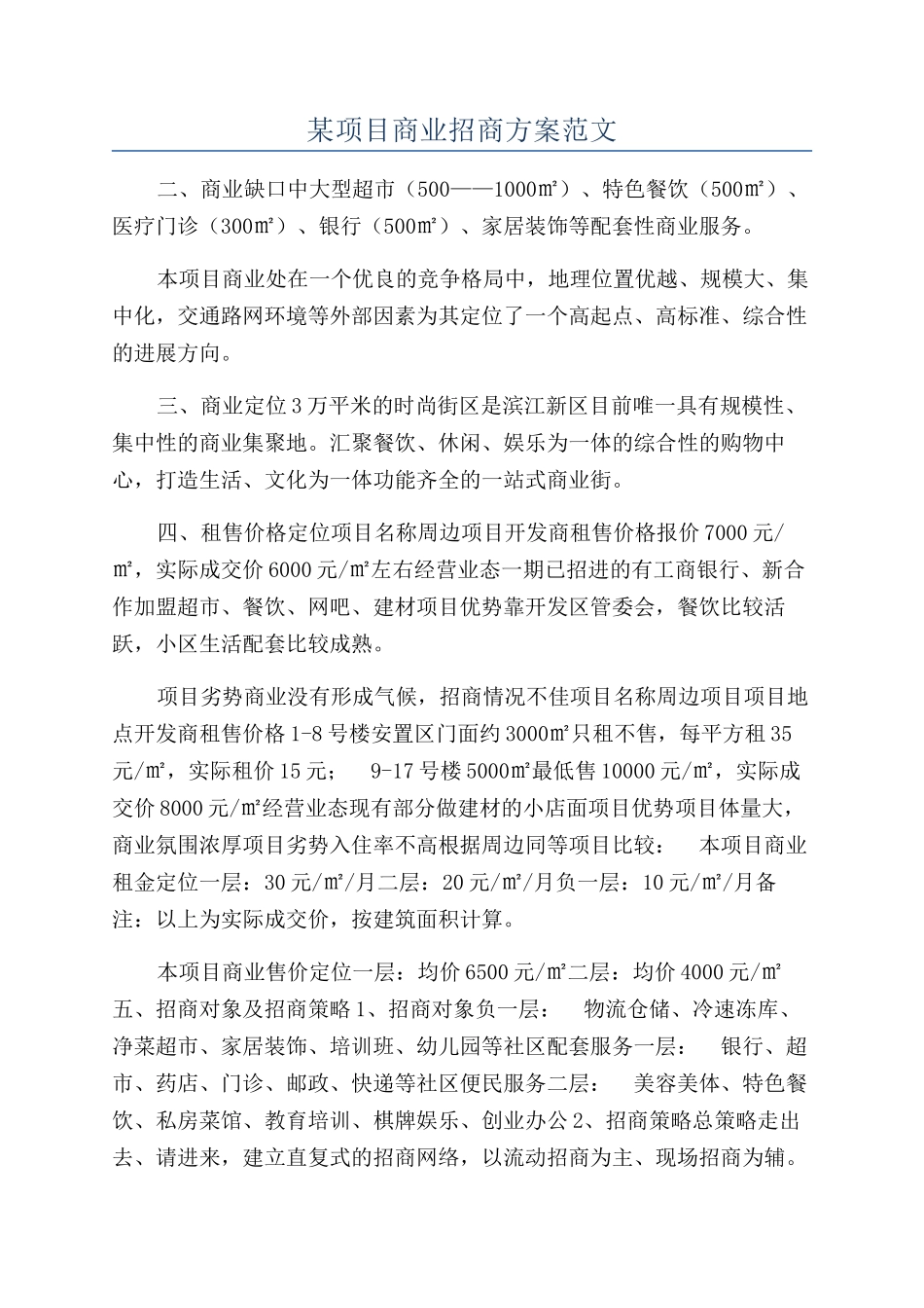 某项目商业招商方案范文_第1页