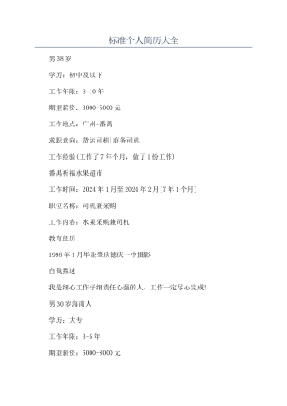 标准个人简历大全